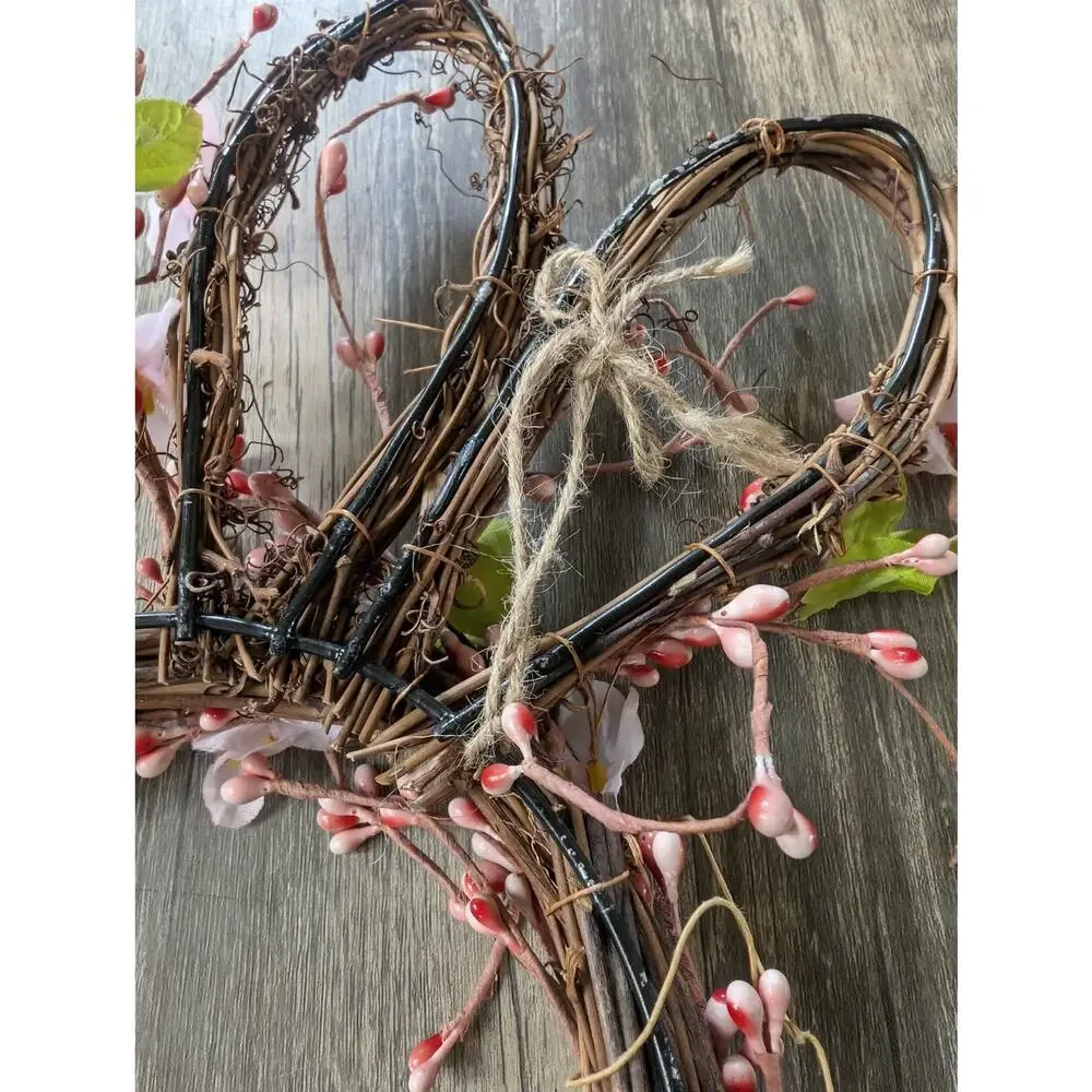 Pink Floral Spring Easter Bunny Shaped Holiday Grapevine Wreath Door Decor 22